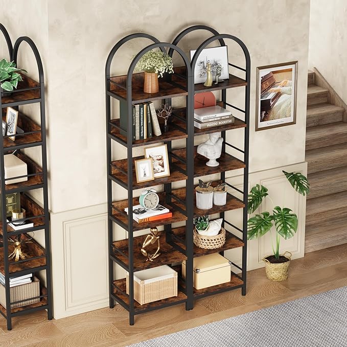 LITTLE TREE 78.7 Inches Tall Arched Bookshelf, 6 Tiers Skinny Open Bookcase - Image 7