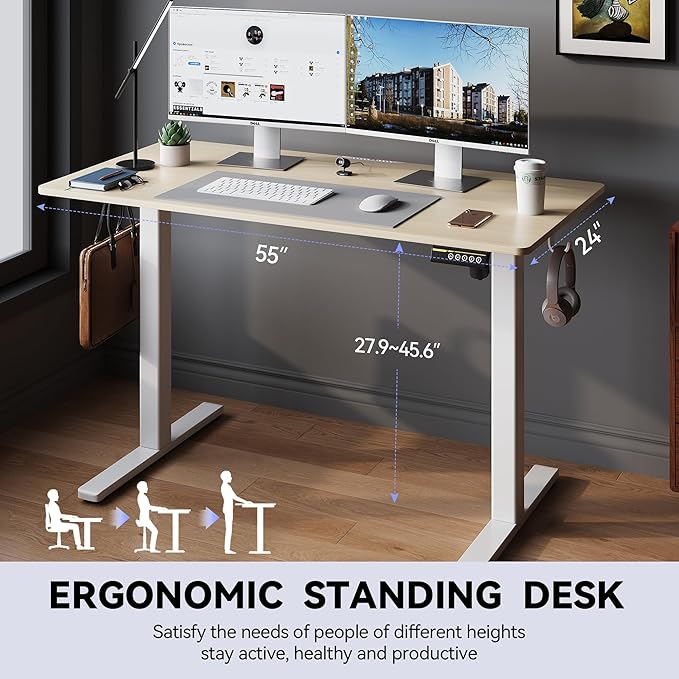 Electric Standing Desk Adjustable Height 55"x24" Stand Up Desk - Image 4