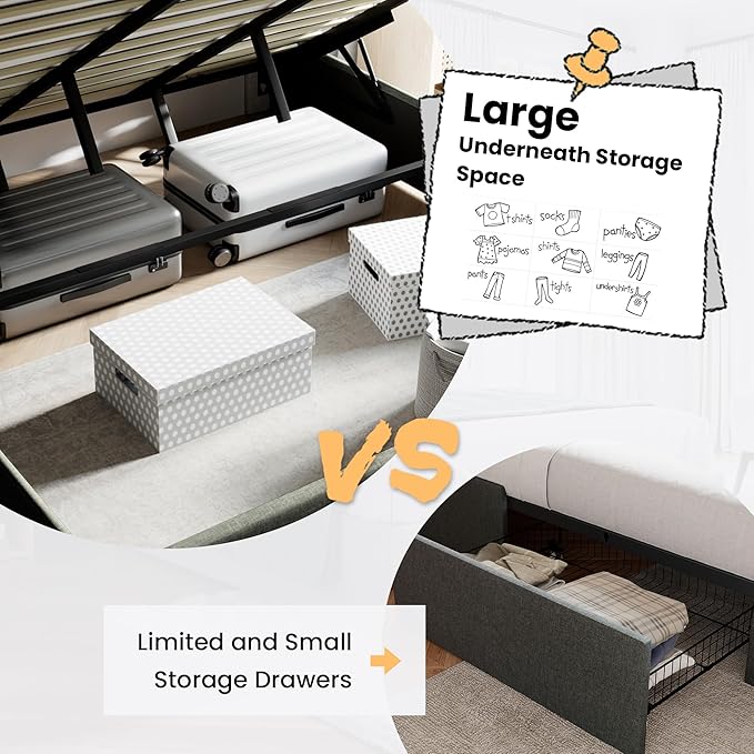 SHA CERLIN King Size Lift Up Storage Bed/Modern Wingback Headboard/Upholstered - Image 3