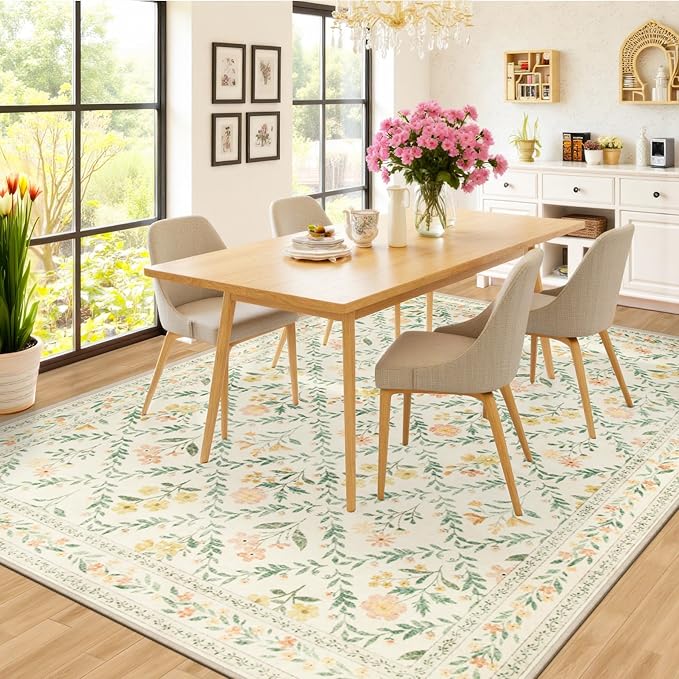 Area Rug Living Room Rugs: Floral 4x6 Washable Rug Vintage Soft Boho Non-Slip - Image 4