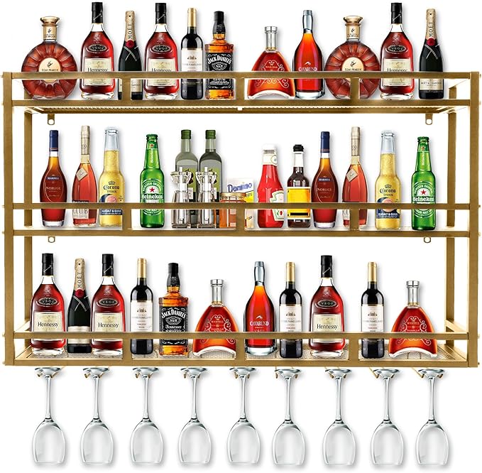 47 Inch Metal Wine Rack Wall Mounted, Bar Shelves by HFTUW