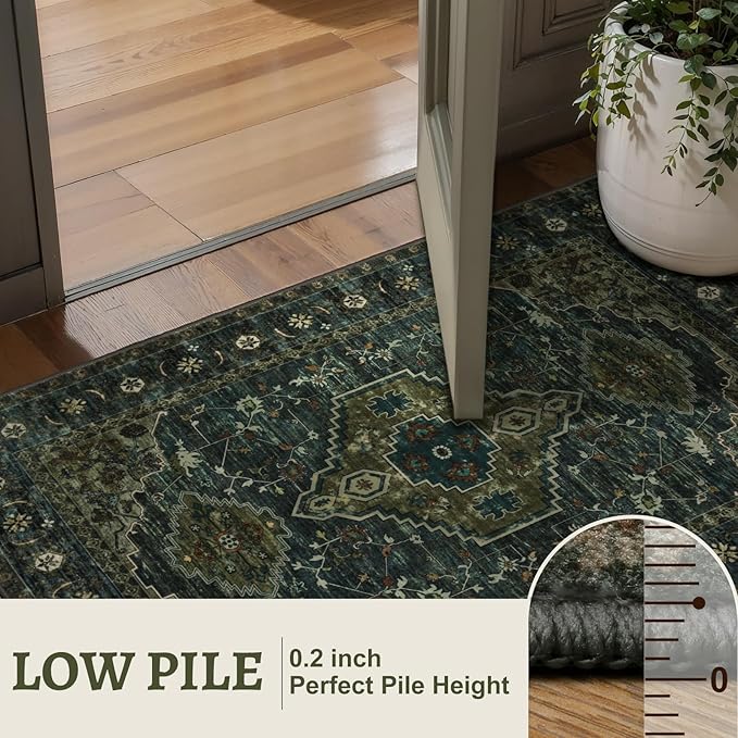 Tangsoo Washable Entryway Rugs Vintage Olive Green Rug 2x3 Non Slip Small Area - Image 6
