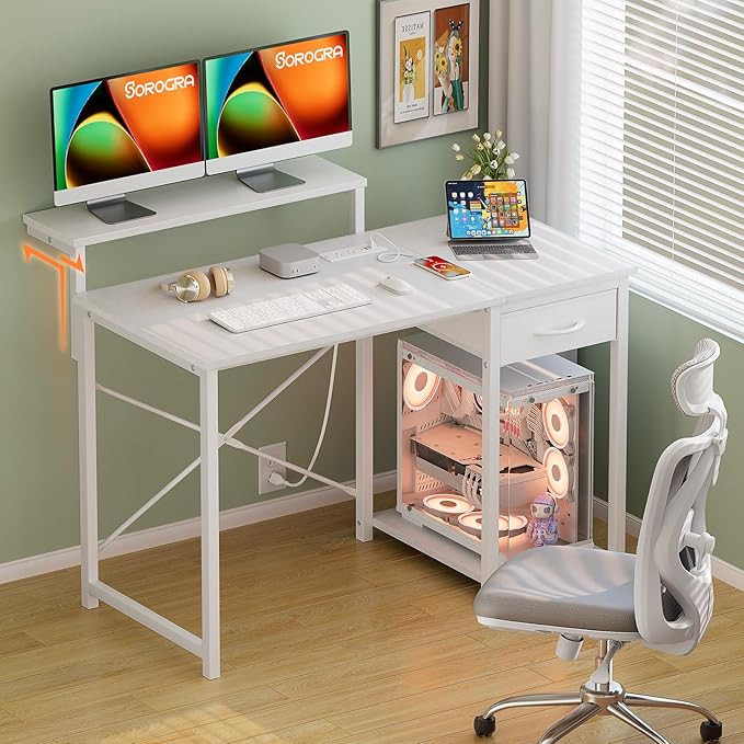 Computer Desk with Adjustable Monitor Stand, 39.4 in Small Desk with Reversible - Image 5