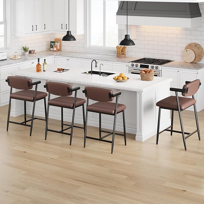 GarveeHome Bar Stools Set of 2, 26.5" Upholstered Counter Height Bar Stools - Image 4