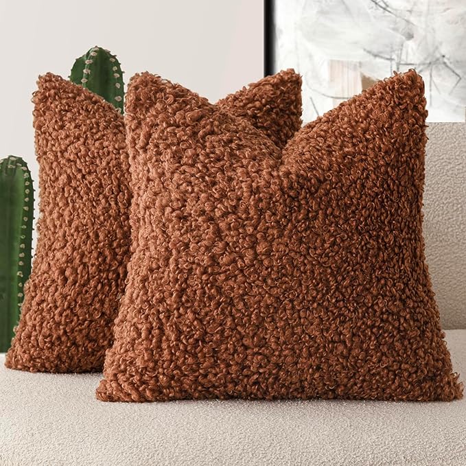 Foindtower 2 Pieces 16x16 Inch Hazel Brown, Faux Fur Throw Pillow Cover Accent by Foindtower