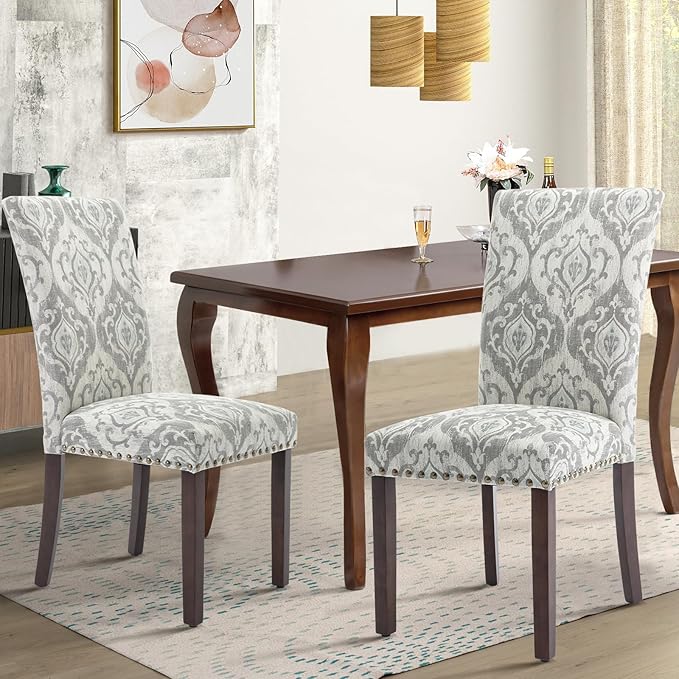 COLAMY Upholstered Parsons Dining Chairs Set of 2, Fabric Dining Room Kitchen - Image 8