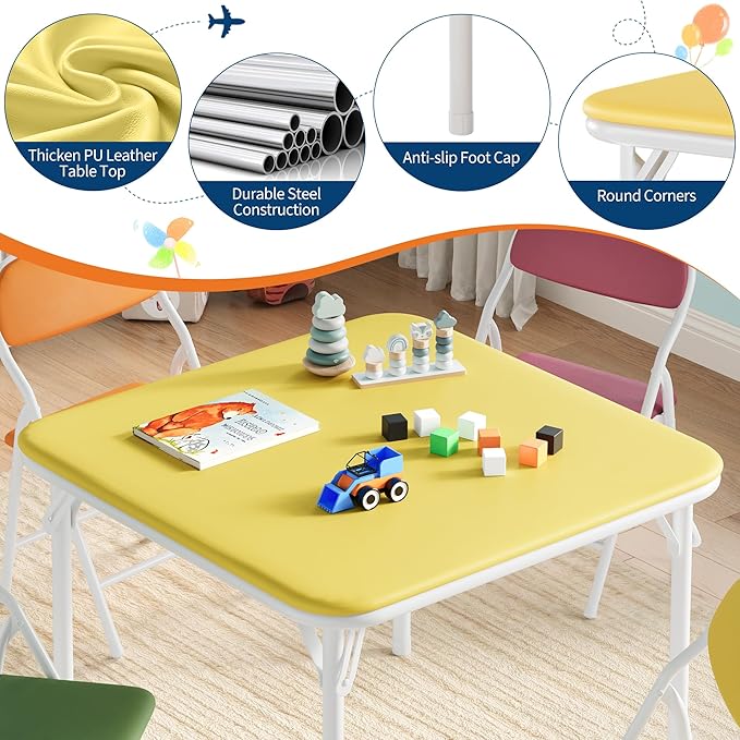GarveeHome 5-Piece Kids Folding Table and Chairs Set, Toddlers Children's - Image 4