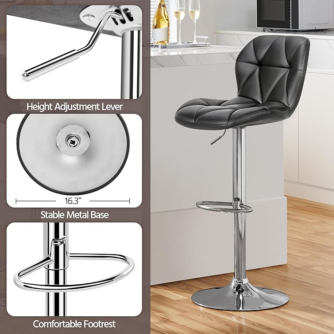 Yaheetech Bar Stools Set of 4, Adjustable PU Leather Swivel Barstools, Modern - Image 7