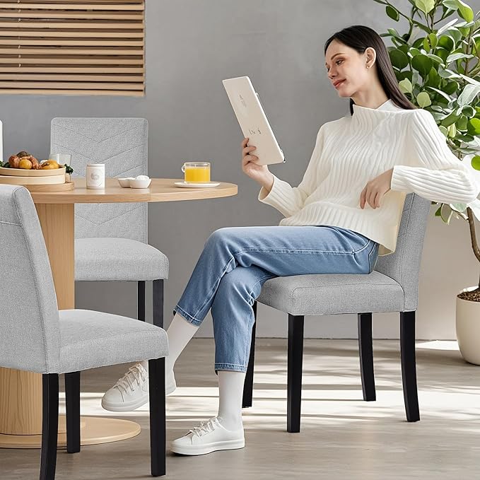 VECELO Upholstered Dining Chairs Set of 4, Fabric Wood Legs High Back - Image 5