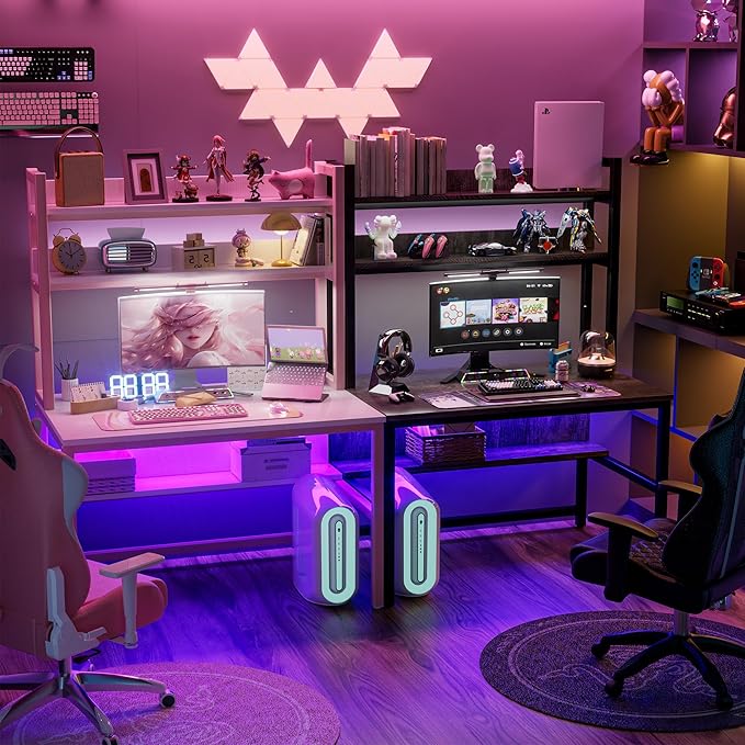 Aquzee Pink Desk with Hutch for Girls, 55in Computer Desk with Bookshelf for - Image 7