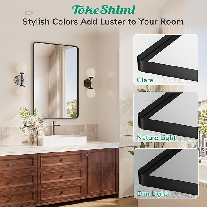 TokeShimi 16x20 Matte Black Bathroom Mirror, Vanity Mirror Bathroom Wall - Image 6