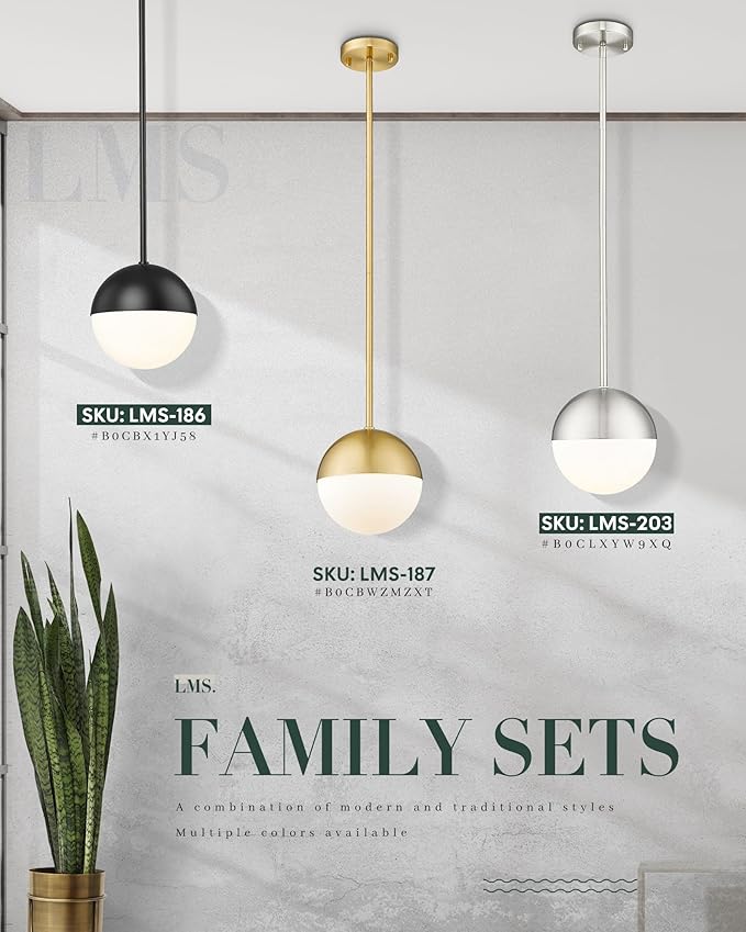LMS 2 Pack Modern Pendant Lights, Mid Century Brushed Nickel Kitchen Lighting - Image 8