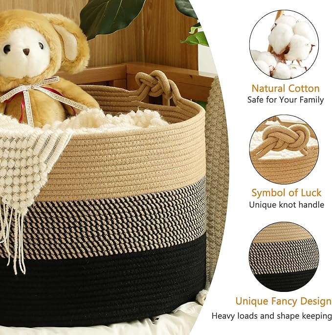 KAKAMAY Large Blanket Basket, Woven Rope Baskets - Image 2