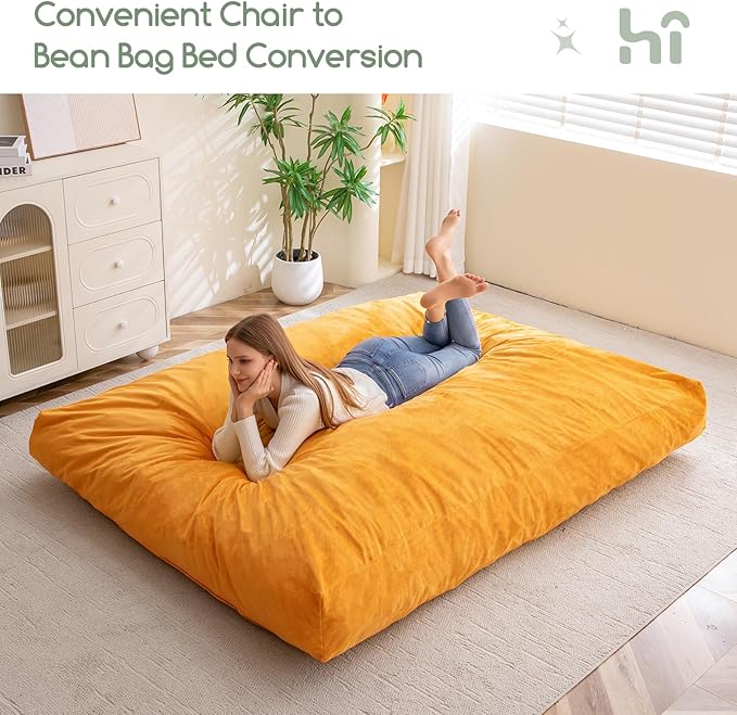 Giant Bean Bag Chair Bed for Adults, Convertible Beanbag Folds from Lazy Chair - Image 5