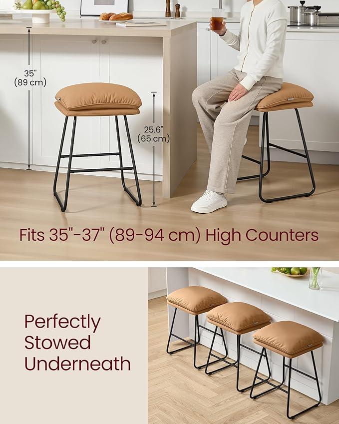 VASAGLE Bar Stools Set of 4, Counter Height Bar Stools, Leather Counter Stools - Image 2