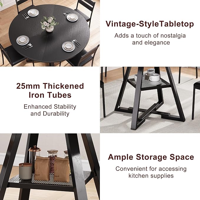 Round Dining Table for 4, Kitchen Dining Room Circle Dinner Pedestal Table - Image 6