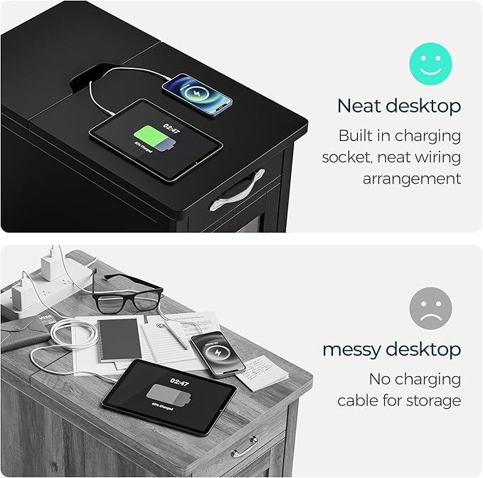 LINSY HOME End Table with Charging Station, Side Table - Image 4