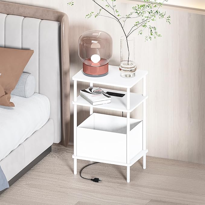 Small Side Table with Charging Station, Slim Nightstand with Outlet, Sofa - Image 2