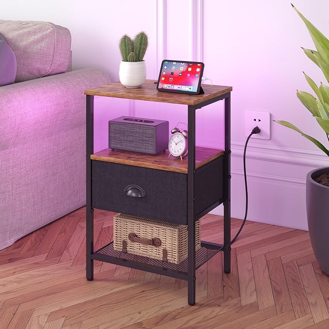 Sthmec Nightstands with Charging Station, LED Bedside Tables with Charging - Image 2
