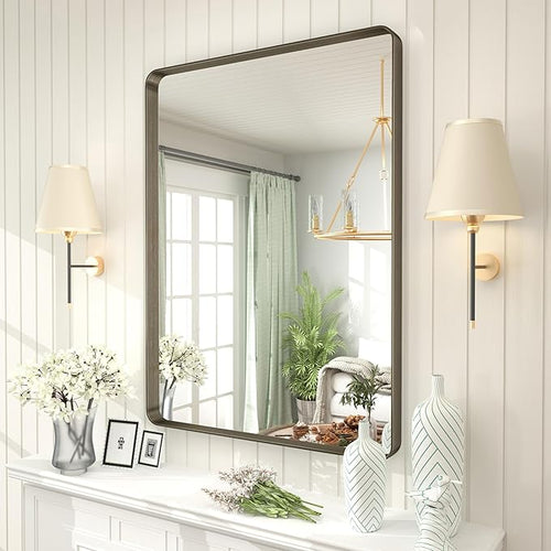 26x36 Inch Bronze Framed Mirror, Brushed Bronze Metal Bathroom Vanity Mirror by CHARMOR