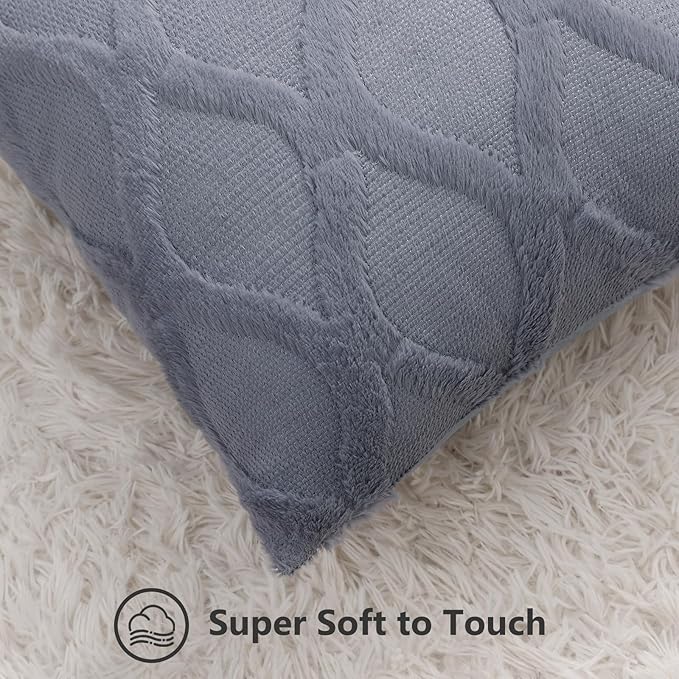 decorUhome Throw Pillow Covers 18x18 Inch Set of 2, Soft Plush Faux Fur Wool - Image 2