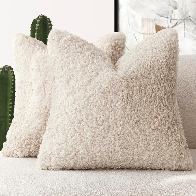 Foindtower 2 Pieces 24x24 Inch Neutral Cream, Faux Fur Throw Pillow Cover by Foindtower