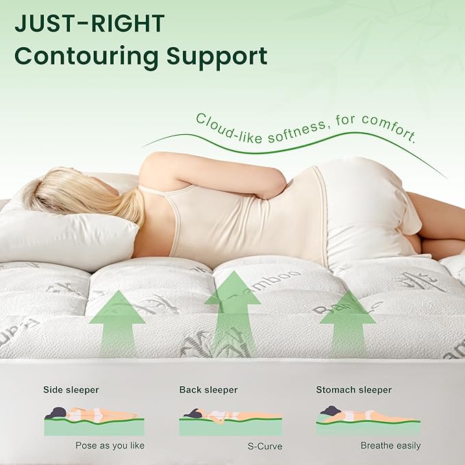 Love's cabin Full Size Mattress Topper, Rayon Derived from Bamboo, 900 GSM - Image 3