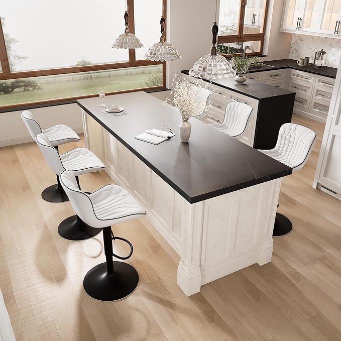 YOUNIKE Single White Bar Stools Modern Swivel Counter Height Bar Chair - Image 7
