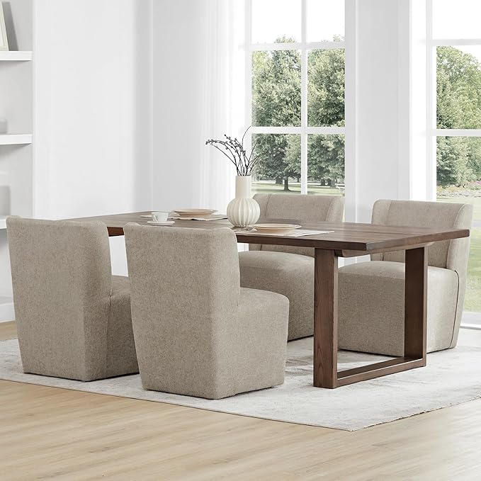 Upholstered Dining Chair with Casters Wingback Modern Side Armless Deskchair - Image 2