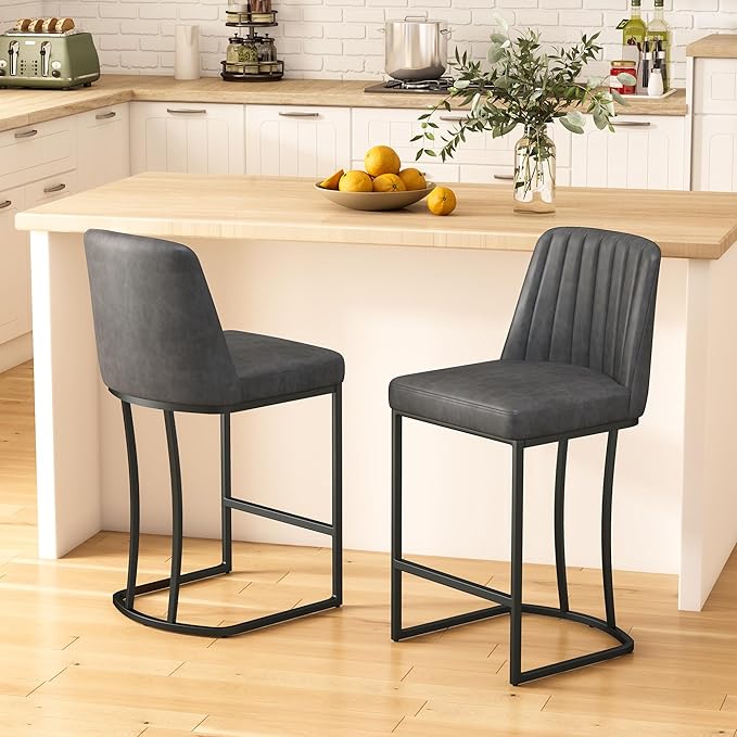 Bar Stools Set of 6, Faux Leather Counter Height Barstools, Upholstered Kitchen - Image 9