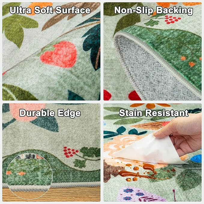 Entryway Rug 2X3 Small Rugs: Floral Washable Door Mat Vintage Soft Low Pile - Image 7