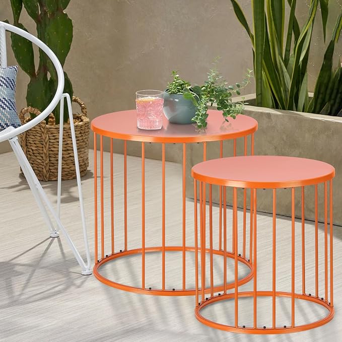 LEWIS&WAYNE Outdoor Side Table Set of 2, Metal Circle Accent End Tables - Image 4