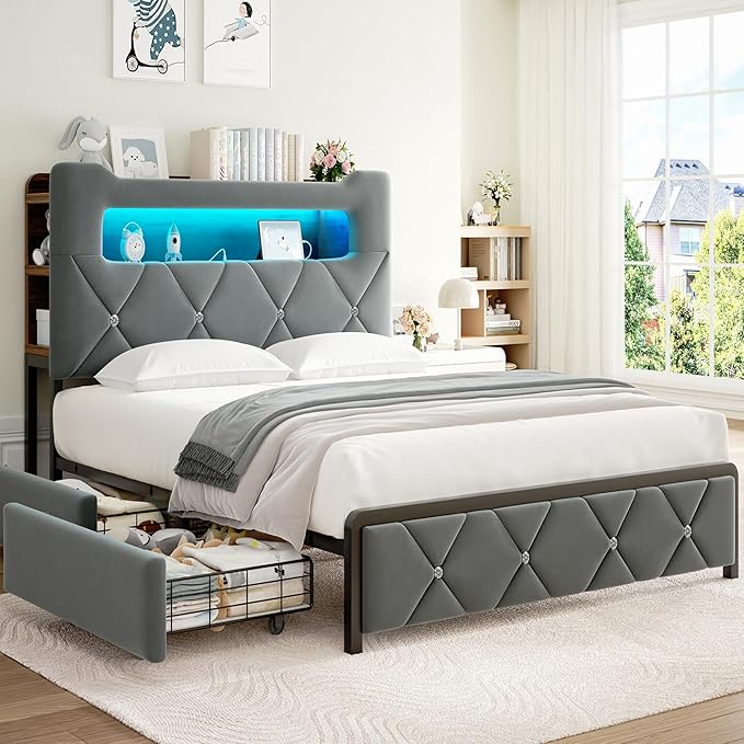 Full Upholstered LED Bed Frame by JOCOEVOL