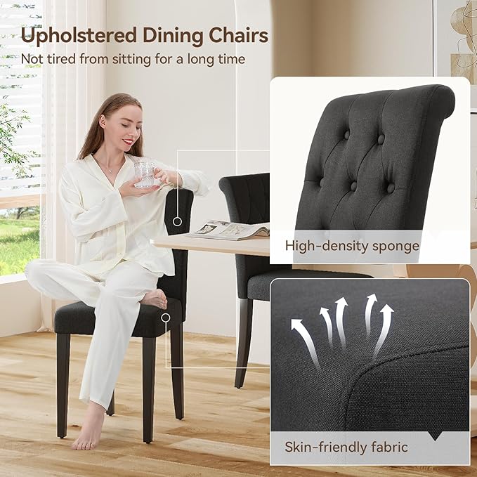 Upholstered Dining Chairs Set of 4, Button Tufted Parsons Dining Chair - Image 4