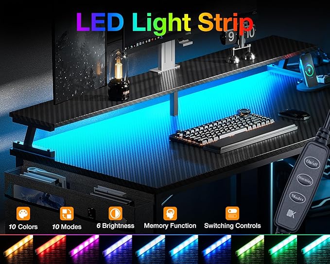 ODK 66 Inch Gaming Desk with USB Charging Ports and LED Lights, Reversible L - Image 5