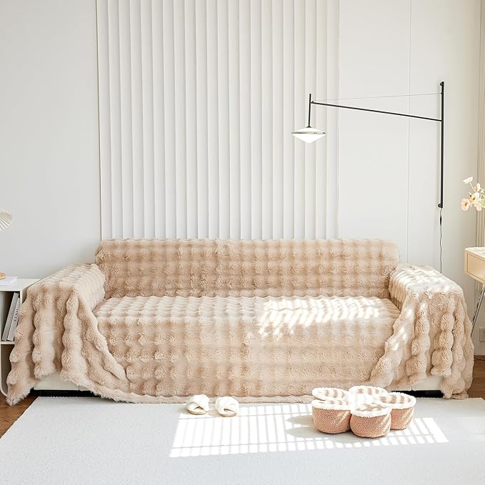 Soft Warm Faux Fur Sofa Cover Thick Shaggy Fuzzy Sectional Couch Cover Plush by VMVOUGEMARKET