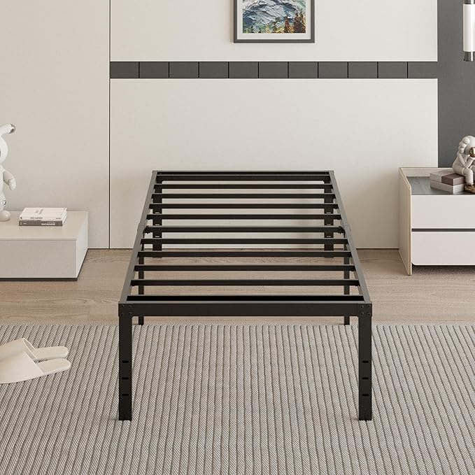 18 Inch Twin Bed Frames with Black Bed Cover, Metal Twin Size Bed Frame No Box - Image 9