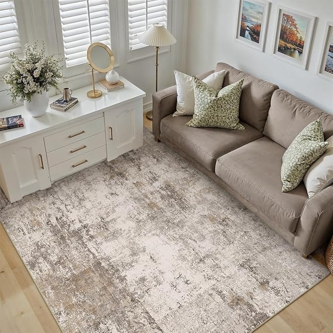 5x7 Washable Area Rug Brown Grey Neutral Abstract Living Room Bedroom Throw Rug - Image 5
