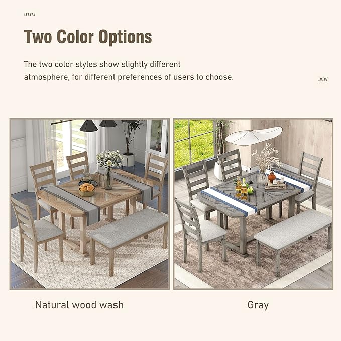 Merax 6-Piece Rubber Wood Dining Table Set - Image 5