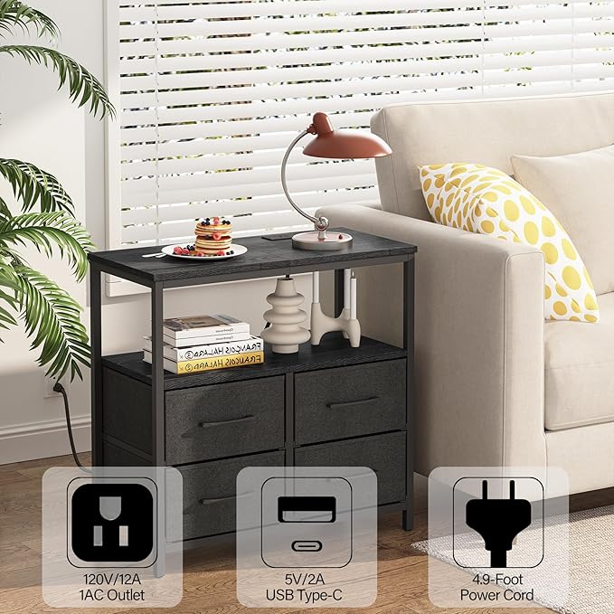 TUTOTAK Large Night Stand with Charging Station, Nightstand with USB and Type-C - Image 7