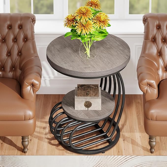 Tribesigns Round End Table: 2 Tiers Wood Side Table - Image 6
