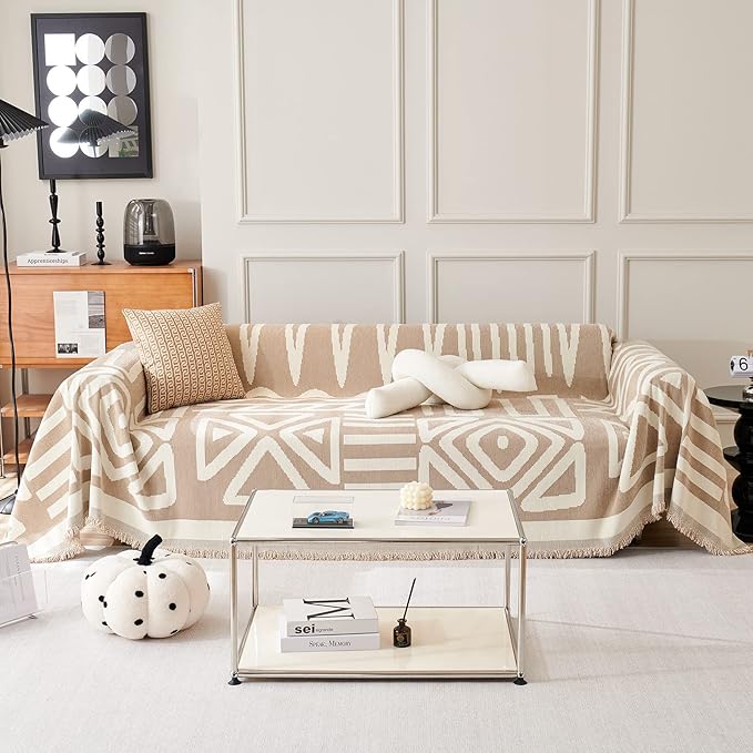 STACYPIK Reversible Khaki Beige Couch Cover Boho Couch Cover by STACYPIK
