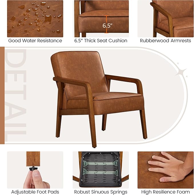 Yaheetech PU Leather Accent Chair, Mid-Century Modern Barrel Chair - Image 7