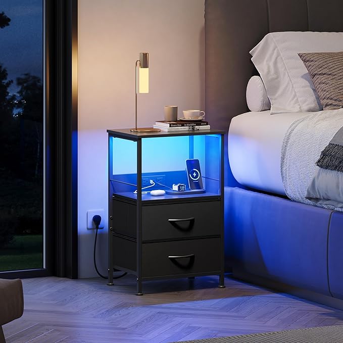 WLIVE LED Night Stand with Charging Station, Dorm Bedside Table End Table with - Image 2