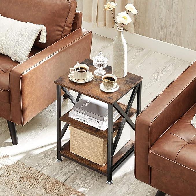 End Tables with Storage Shelf, Small Side Table 3-Tier, End Tables Living Room - Image 2