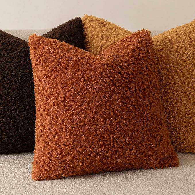 Foindtower 2 Pieces 16x16 Inch Burnt Orange, Faux Fur Throw Pillow Cover Accent - Image 4