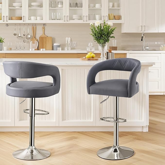 VECELO Bar Stools Set of 4 Adjustable Swivel Modern Pu Leather Barstools - Image 2