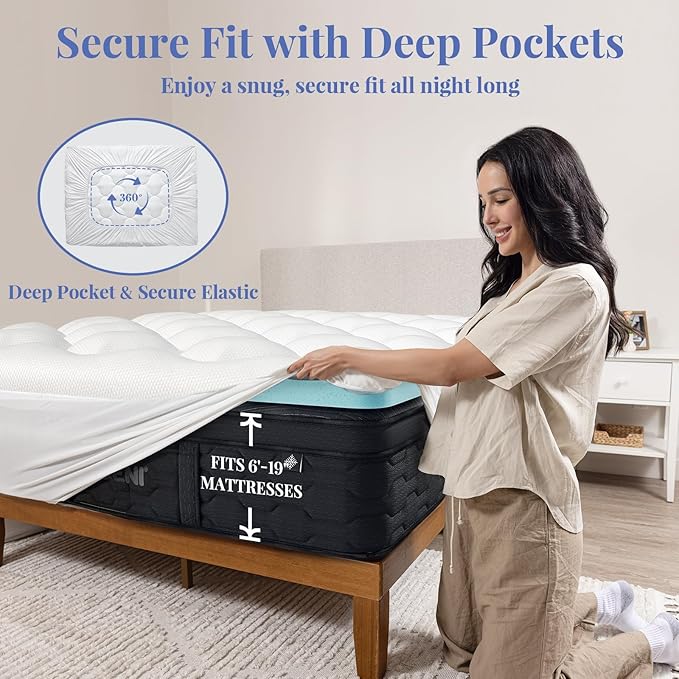 OhGeni Cooling 4 inch Dual Layer King Mattress Topper, 2 inch Cooling Gel - Image 9