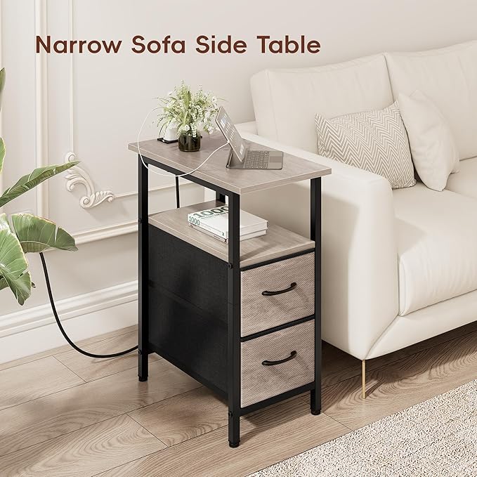Vagusicc End Table with Charging Station, Narrow Side Table, 23.8'' Tall - Image 8