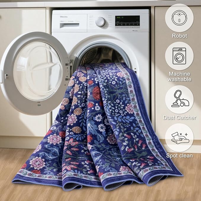 10x14 Area Rugs for Living Room: Floral Washable Rug Vintage Large Soft Boho - Image 5